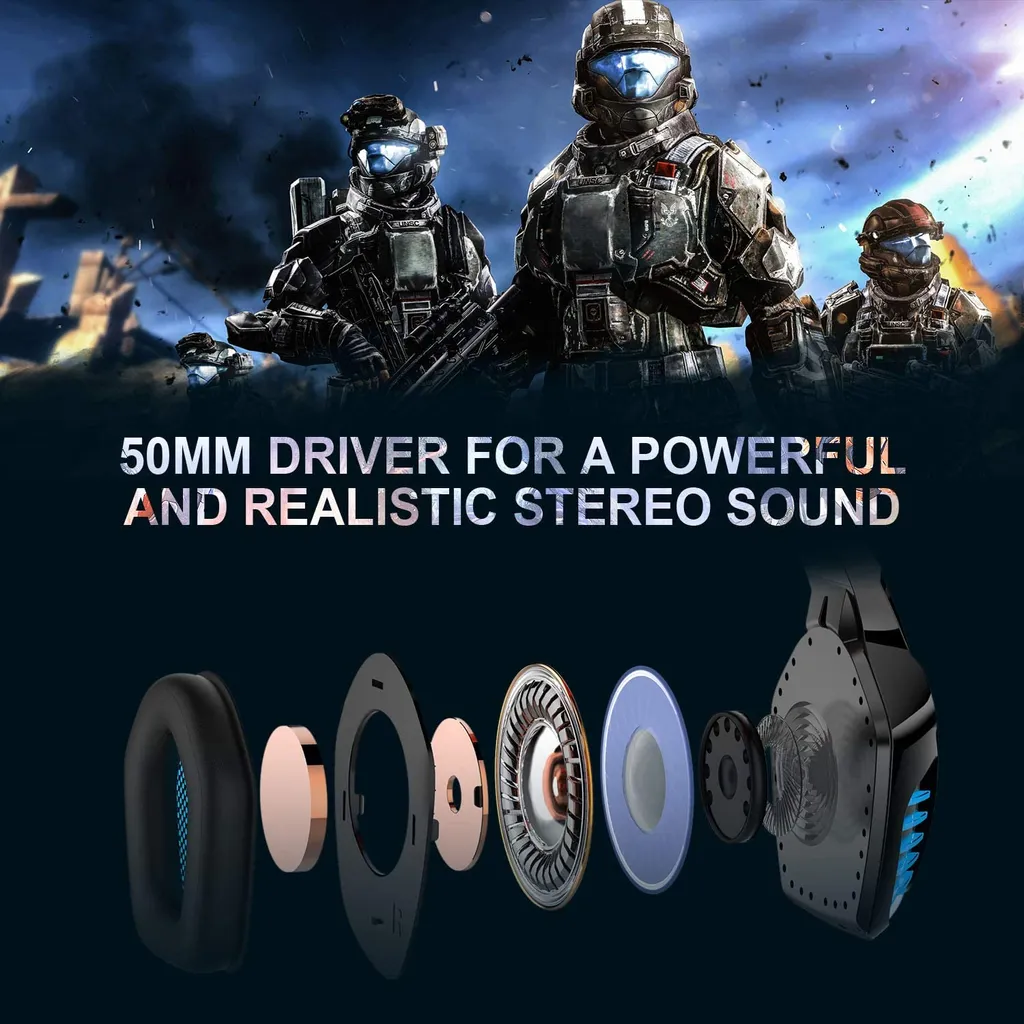 Casque de jeu pour immersion totale avec micro et prise jack bleue - 3