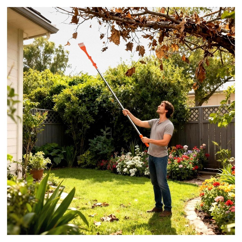 Dachrinnenrechen, tragbare Reinigungsbürste mit großer Reichweite für Gehwege, Höfe, Dächer, Böden, Rasenabflüsse und Gartenlauben