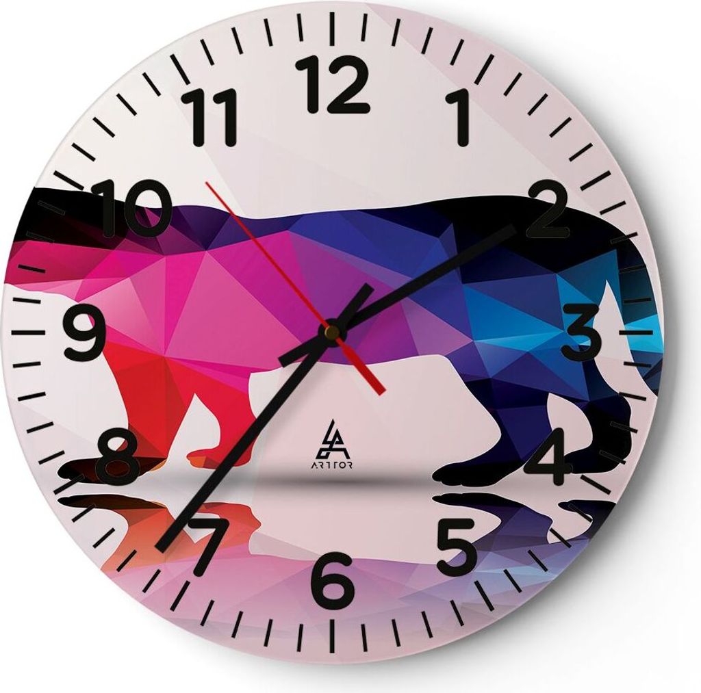 Wanduhr - Rund - Glasuhr - Tiger Illustration modern Grafik - 40x40cm - Schleichendes Uhrwerk - Lautlos - zum Aufhängen bereit - Dekoration Modern...