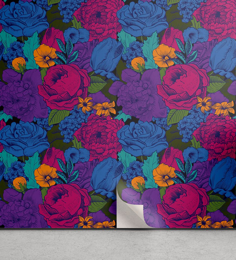 ABAKUHAUS Blumen abziehbare & klebbare Tapete für Zuhause, Vintage Bouquet Kunst, selbstklebendes Wohnzimmer Küchenakzent, 33 cm x 250 cm, Mehrfa...