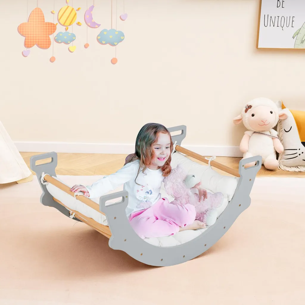 Structure d'escalade 2-en-1 pour enfant : grimper et se balancer gris - 2