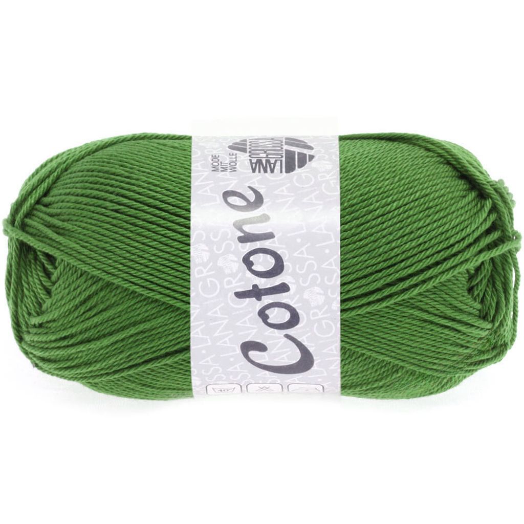 A ball of green yarn with a label.