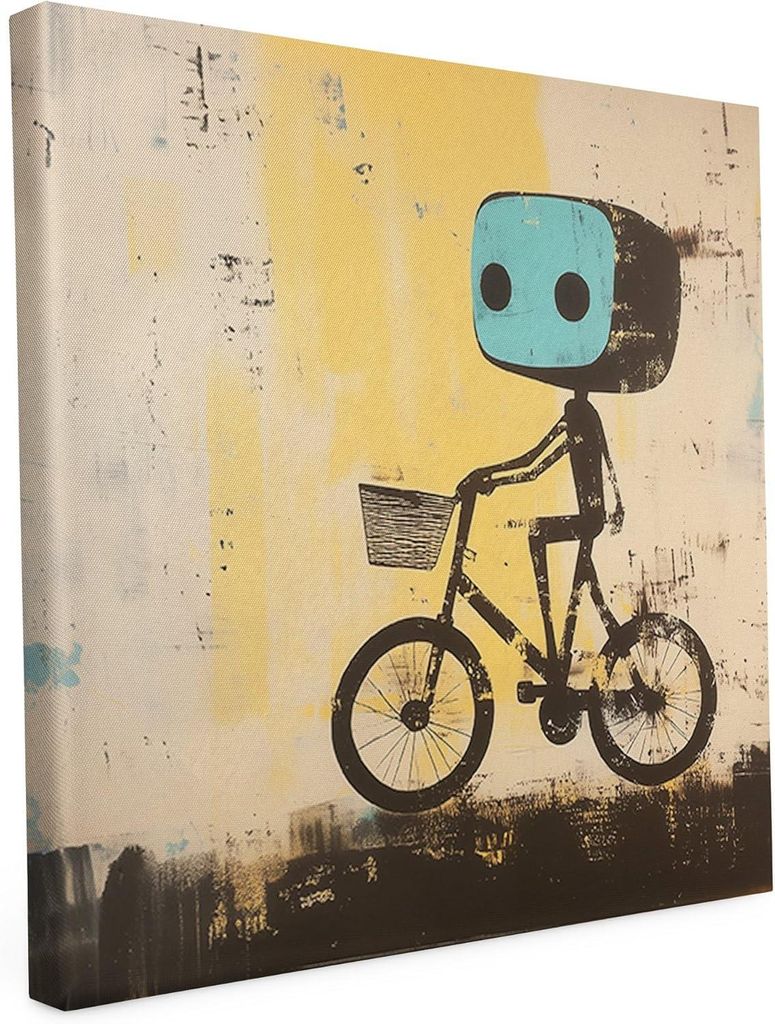 Banksy Motiv - Robiker - 20 x 20 cm - Wandbild auf Leinwand - matter Kunstdruck - Graffiti - Street Art - 2cm Holzrahmen - Keilrahmen bedruckt