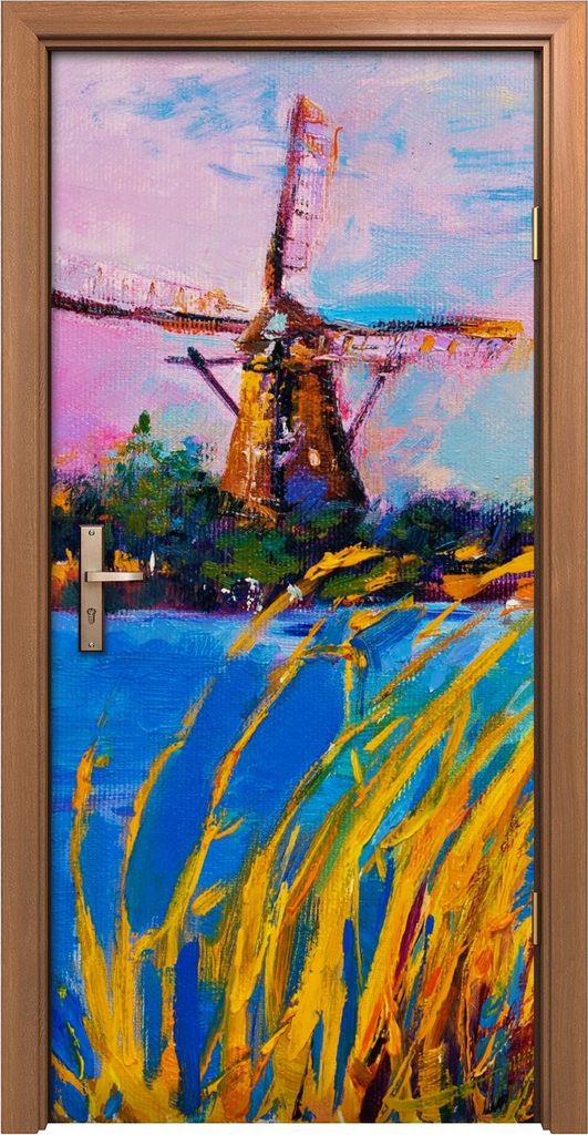 Türposter 90x200 cm Türaufkleber Türtapete Türfolie Klebefolie Windmühlen Wasser Landschafts Natur