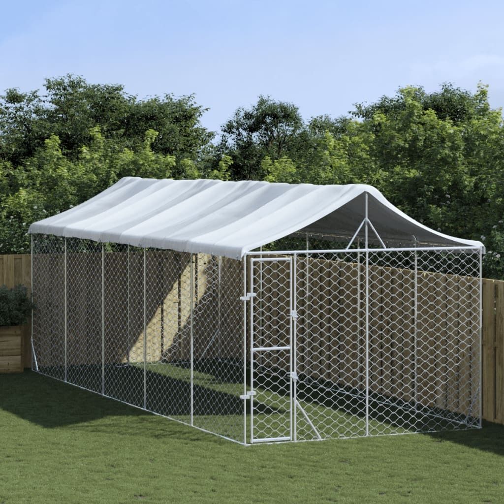 The Living Store Outdoor-Hundezwinger mit Dach Silbern 3x7,5x2,5m Stahl Verzinkt