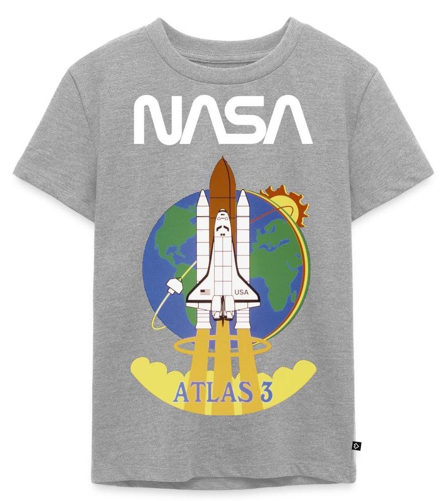 Spreadshirt NASA Atlas 3 Mission Space Shuttle Kinder Premium T-Shirt, 110/116 (4 Jahre), Grau meliert