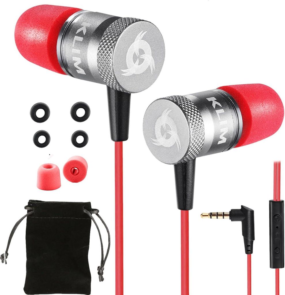 KLIM Fusion In-Ear Kopfhörer mit Mikrofon, Memory Foam, 3.5 mm Klinke, Geräuschisolierung, Gaming & Sport geeignet