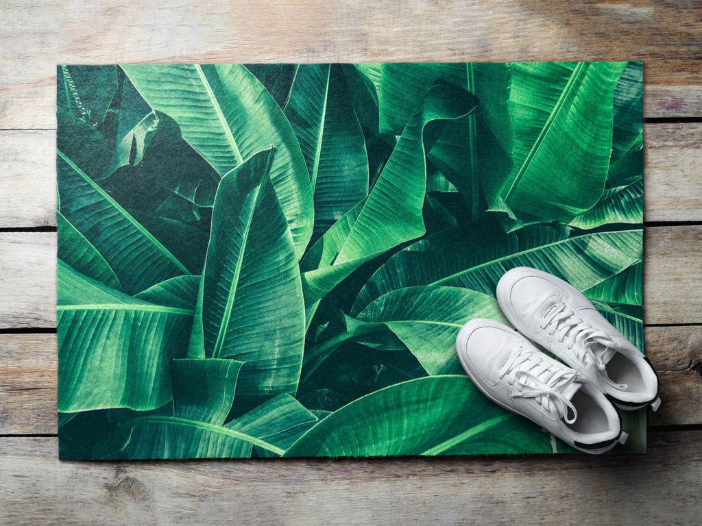 Fußmatte Aussen - Schuhmatte Haustür- Schmutzfangmatte Türvorleger - Outdoor Teppich Schmutzfänger - 90x60 cm - Laubpflanzen