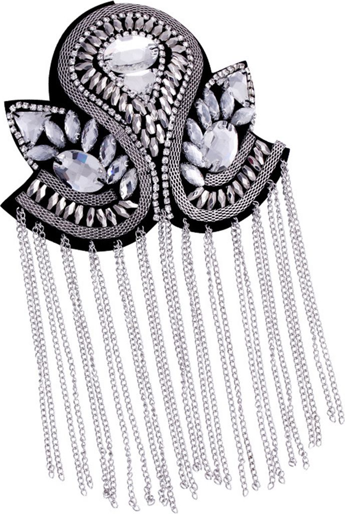 Epaulette, dekoratives handgefertigtes Strass-Punk-Stil, Retro-Mode, Quastenkette, Schulterbrett-Abzeichen für Kleidungsdekoration-Silber