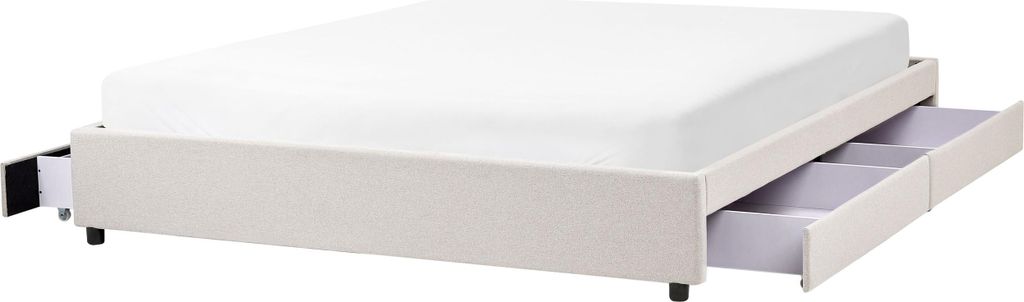 BELIANI Bett Hellbeige Stoff 180 x 200 cm mit Stauraum Schubladen Ohne Kopfteil Gepolsterter Bettrahmen Klassiches Design Schlafzimmer