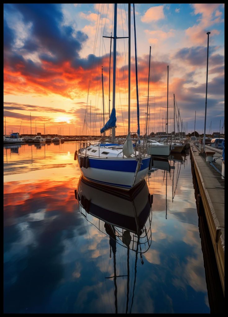 Poster 64x90cm Sonnenuntergang in der Marina