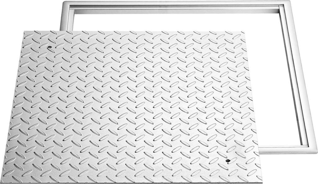 SucceBuy Schachtabdeckung mit Rahmen 50 x 50 cm, quadratischer Deckel für Klärgruben, robuster und rutschfester Gullydeckel aus Kohlenstoffstahl ...