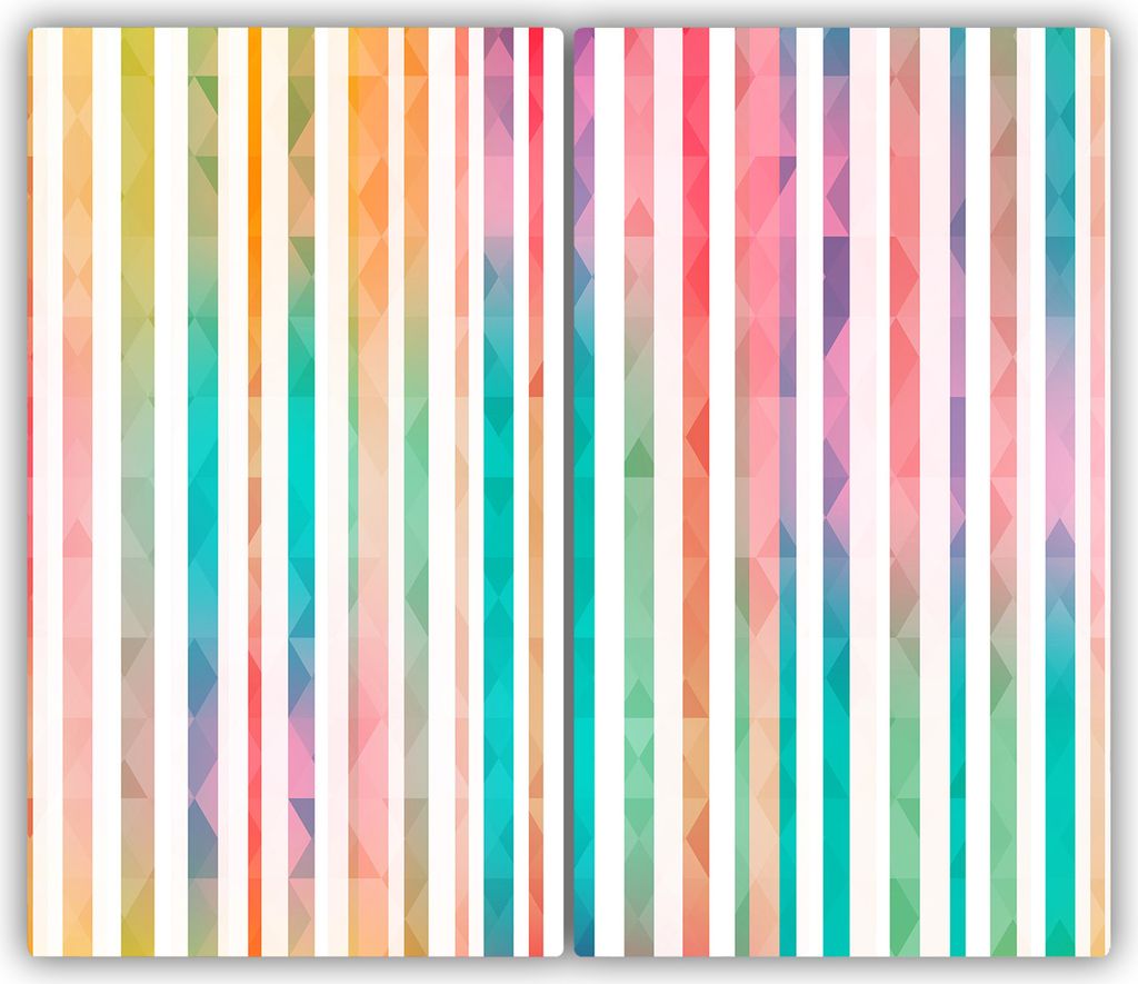 Tulup Glas-Herdabdeckplatte - 2x30x52cm - Glaskeramikkochfeld-Abdeckung Spritzschutz Zweiteilig Regenbogen-Streifen