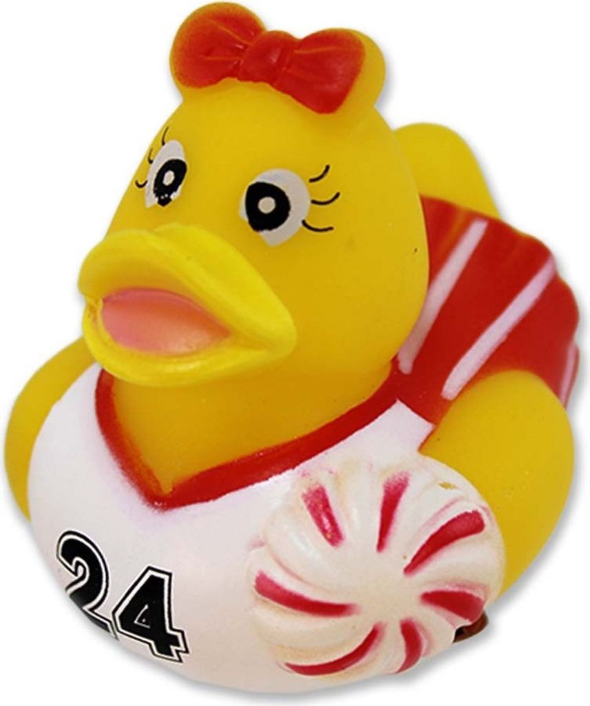 Gummiente als Cheerleader "rotes Trikot" - ca. 5 cm