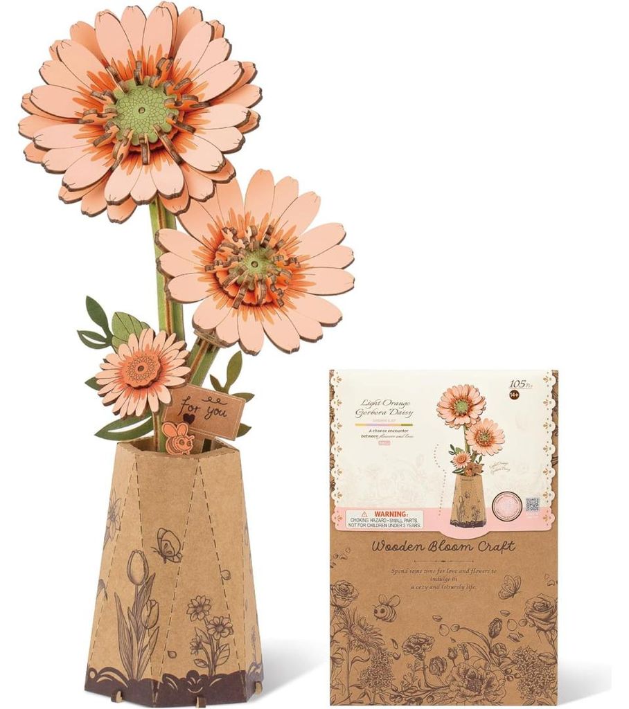 Gerbera Orange – Rowood, Holzblume 3D-Puzzle DIY Holzmodell Produktbild 