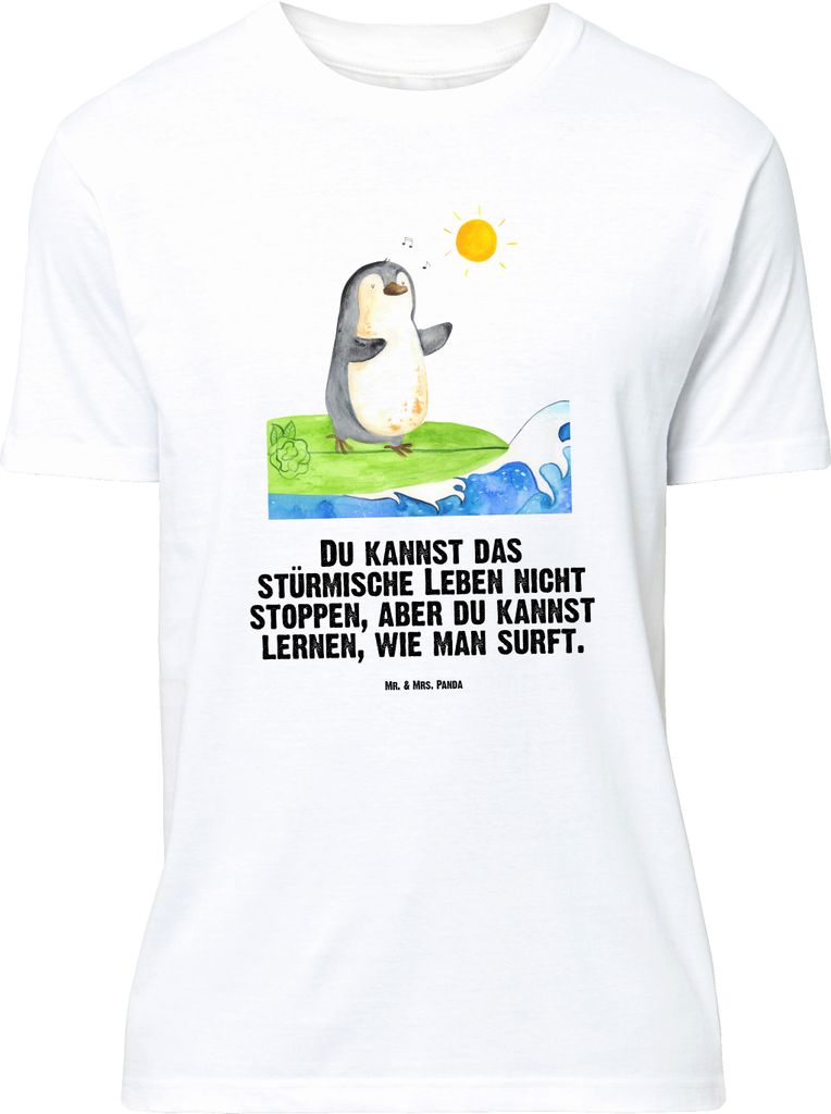 Mr. & Mrs. Panda Shirt Pinguin Surfer - Weiß - Geschenk, Tshirt, Portugal, Hawaii, Oversize T-Shirt, Motiviert, Optimistisch, Pinguine, XXL, Urlau...