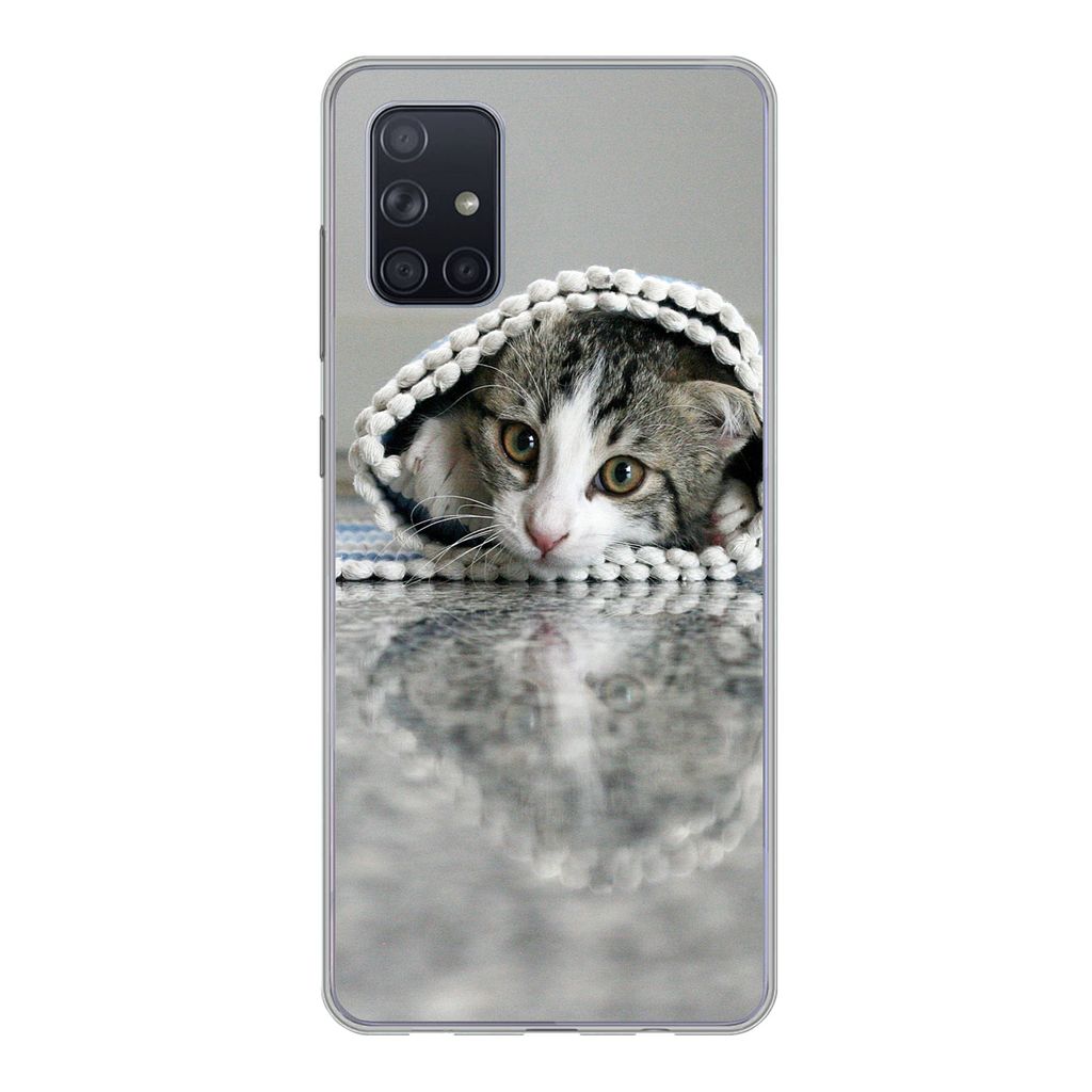 MuchoWow Handyhülle Schutzhülle Hülle für Samsung Galaxy A51 Katze - Teppich - Boden Silikon Softcase Handy Hülle - Schutzabdeckung