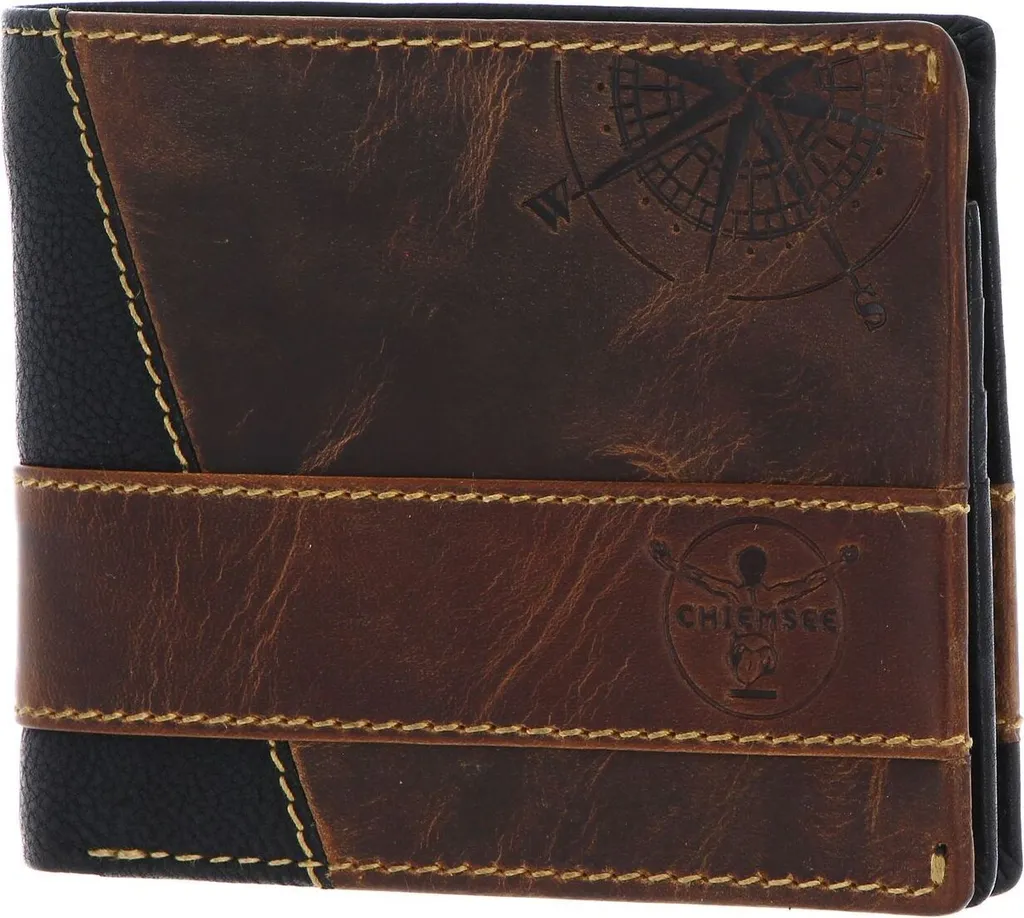 Porte-monnaie en cuir noir CHIEMSEE Ghana avec rabat et motifs colorés