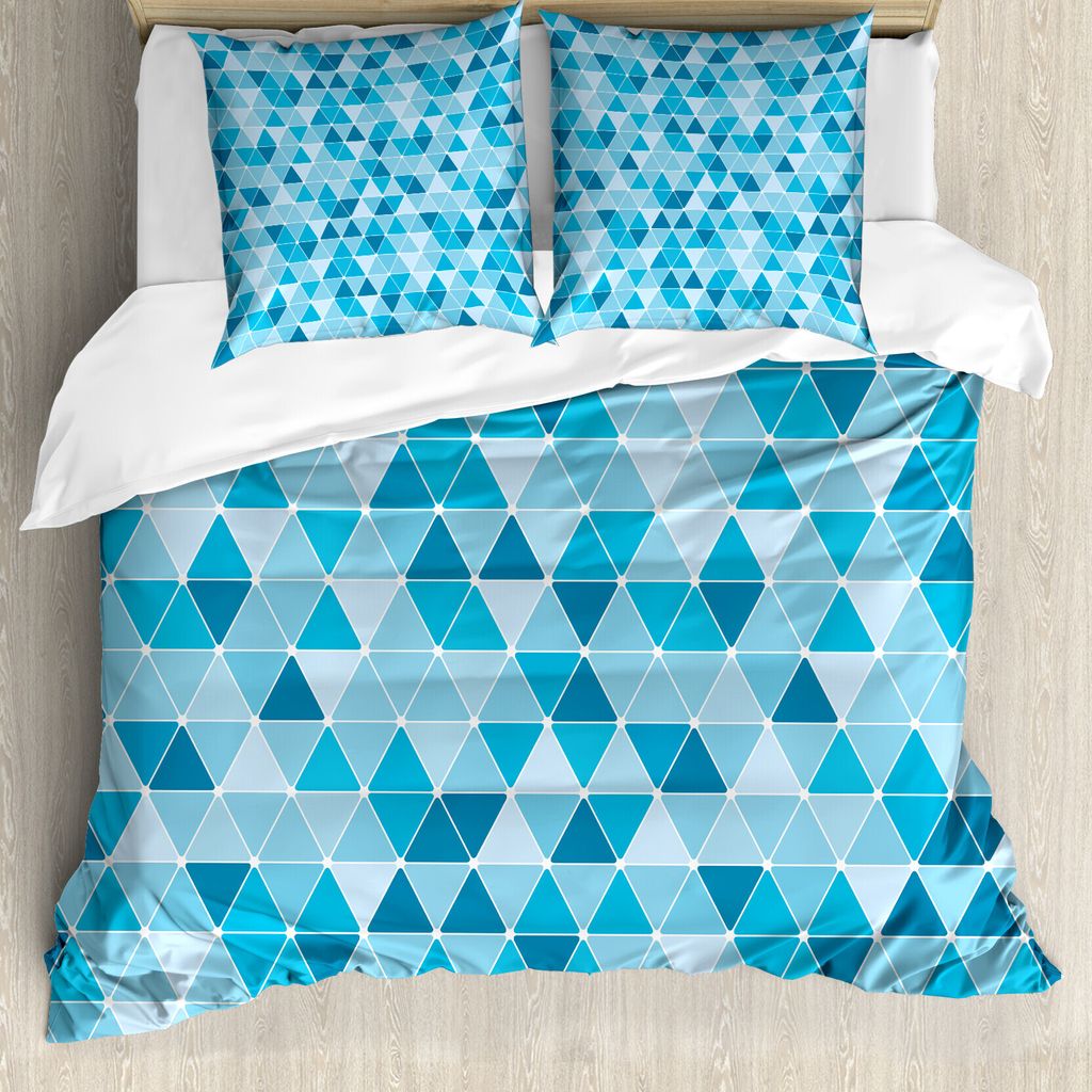 ABAKUHAUS Blau Bettbezug, Geometrische Triangles Mosaik, Milbensicher Allergiker geeignet mit Kissenbezügen, 200 cm x 200 cm - 80 x 80 cm, Blue Hi...
