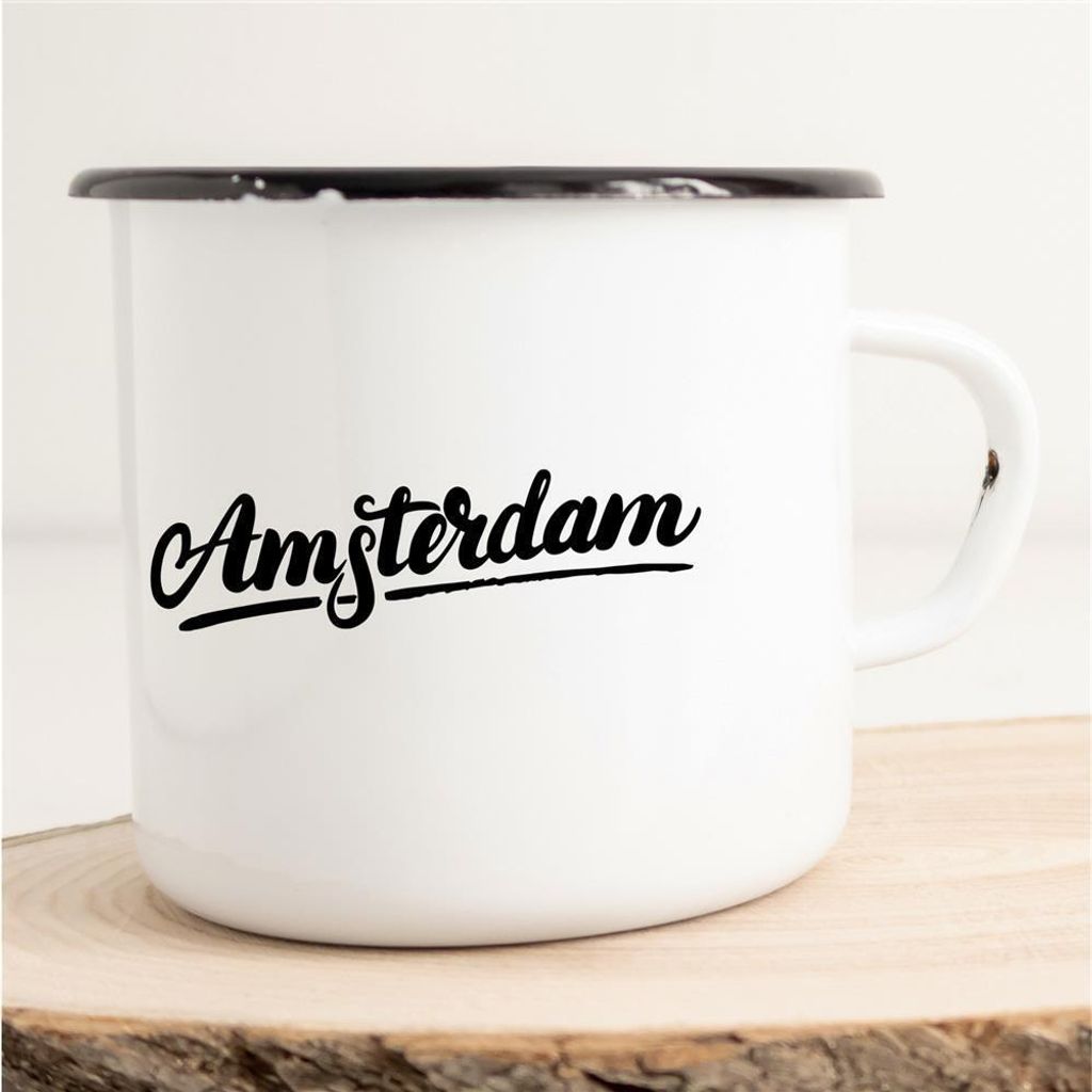 Huuraa Emaille Tasse Amsterdam Geschenk Kaffeebecher Vintage 300ml Amsterdam Präsent