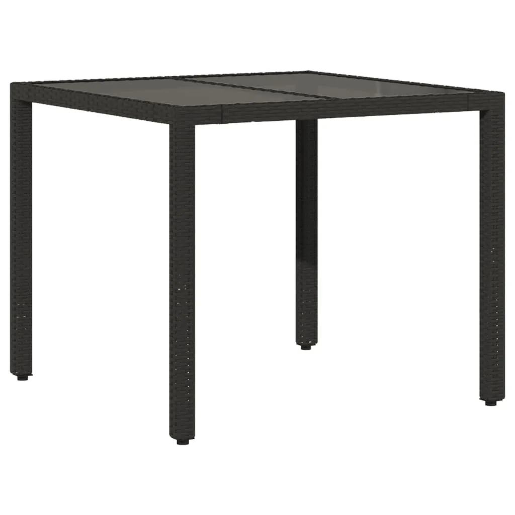 Tavolo Giardino 90x90 Vetro Nero e Poly Rattan | Arredo Esterno Robusto