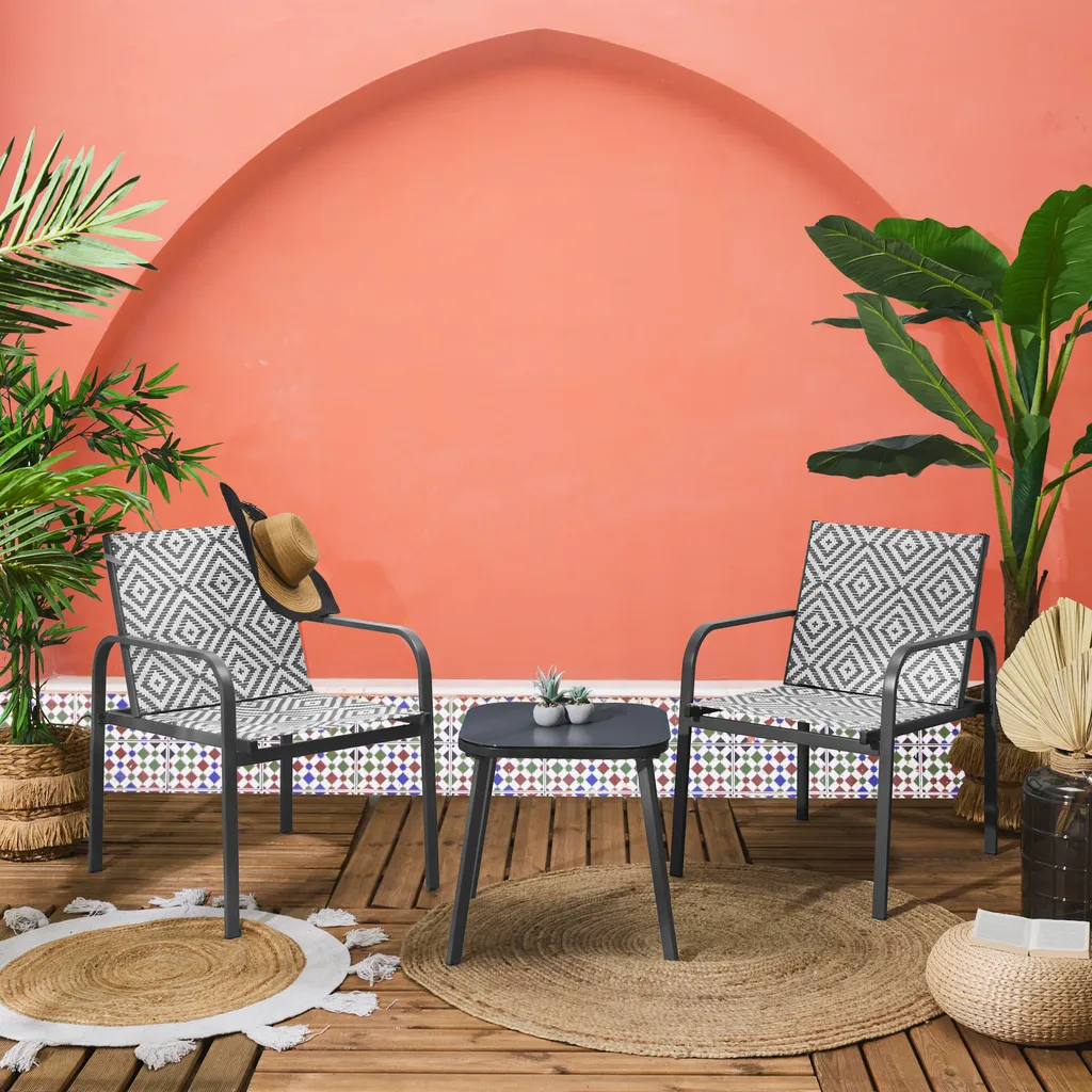 Salon Jardin Mexico Noir Acier - Mobilier Résistant aux Intempéries