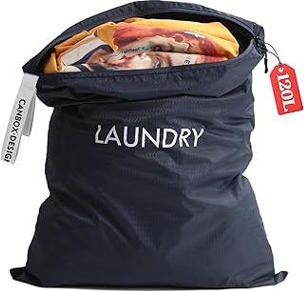 Wäschesack Reise 60 x 90cm, Nylon wasserdichte Wäschebeutel mit Reißverschluss, 120L Große Kapazität Stoffbeutel Faltbare Schmutzwäschebeutel...