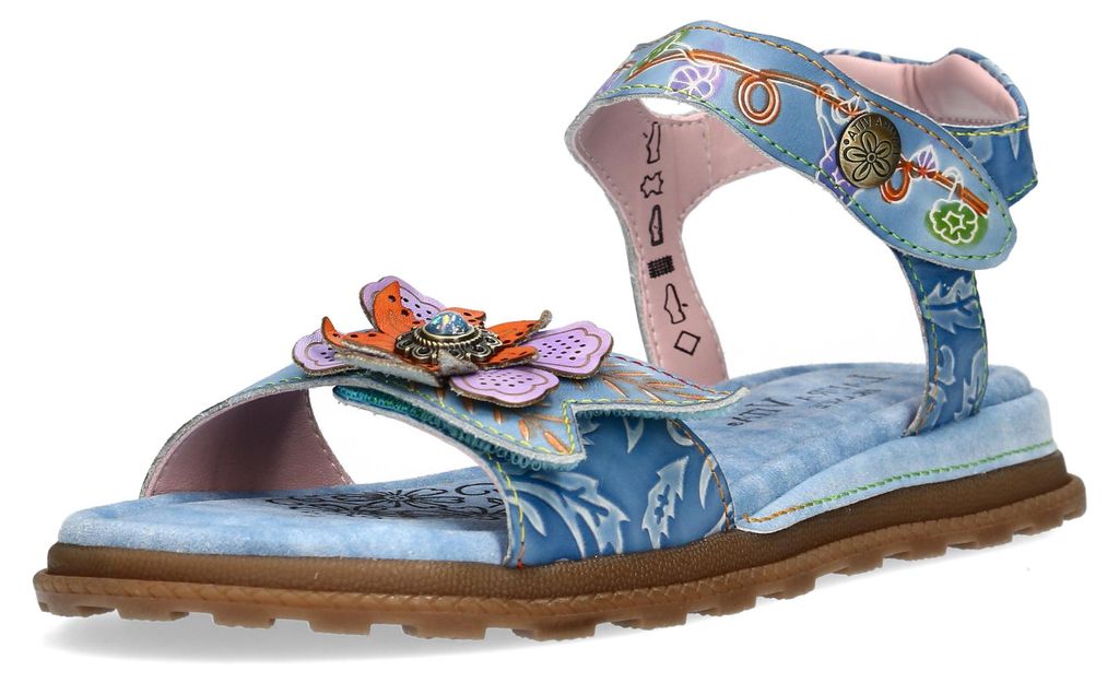 Laura Vita Damen Sandale Leder mit Blumenapplikation Produktbild 