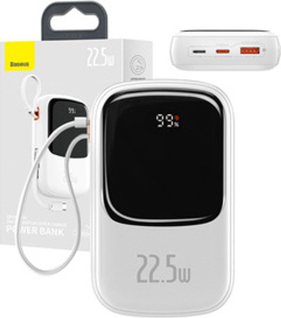 Baseus Powerbank Geräumig 20000Mah 22.5W Qc/Pd/Scp/Fcp + Usb-C Kabel Weiß