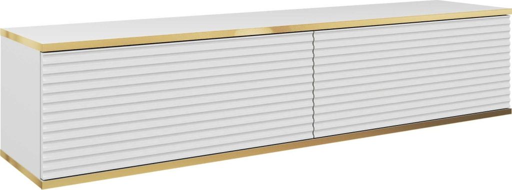 TV-Lowboard Rodi - TV-Schrank 135 cm, Wohnzimmer, PUSH TO OPEN, TV-Möbel mit 2 Klappen + MDF (Weiß)