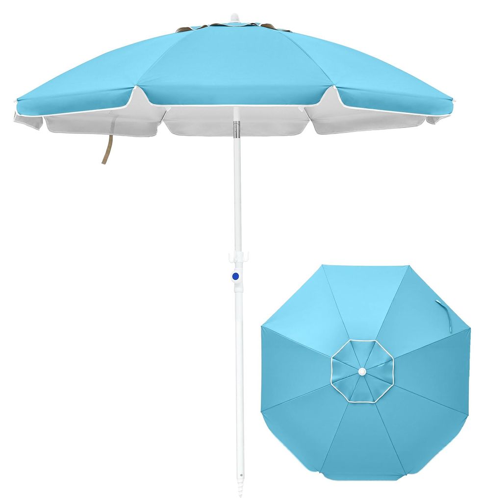 Sonnenschirm mit Sandschraube – Neigungswinkel bis zu 30°, UV-Schutz 50+, tragbarer Sonnenschirm für Strand, Pool, Garten und Terrasse, hellblau