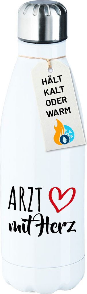 Huuraa Trinkflasche Arzt mit Herz 500ml White Edelstahl Wasserflasche Trinkflasche Geschenkidee
