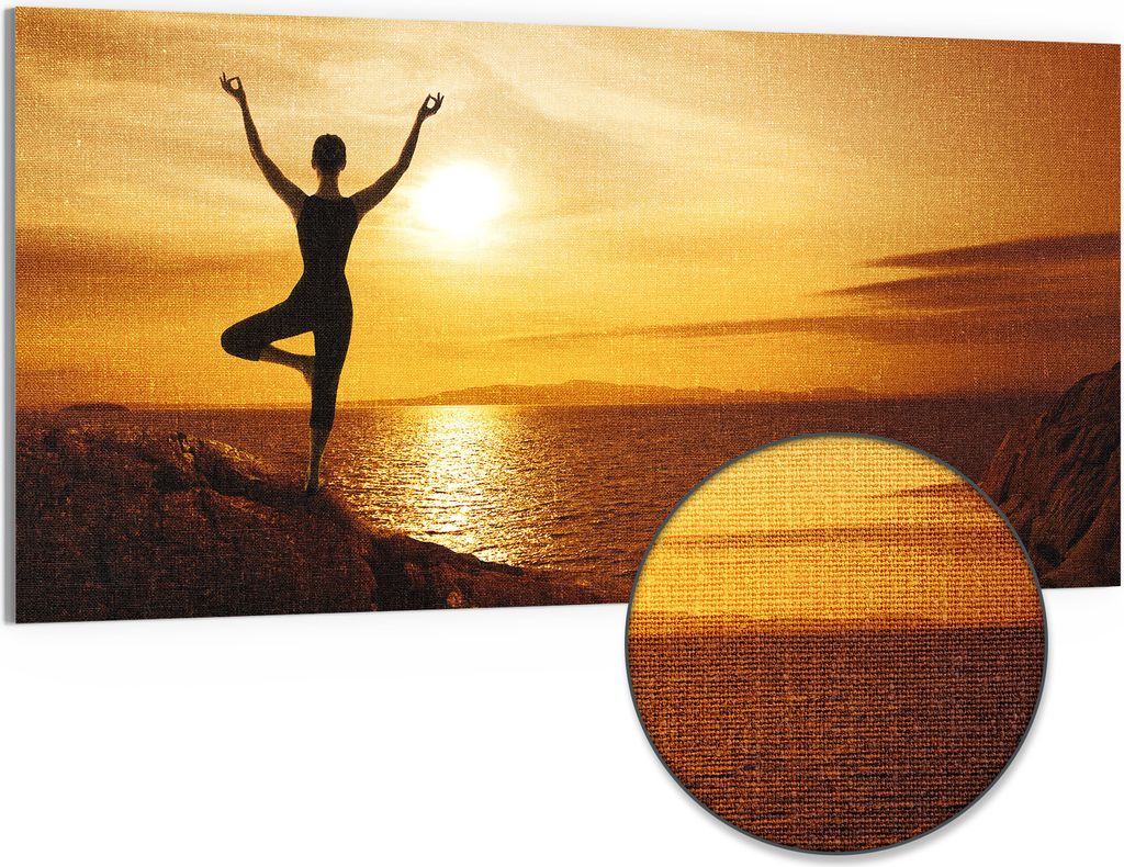 DEQORI Hybrid Leinwand Bild 100x50 cm 'Balance im Abendlicht' Wandbild Glas flach modern