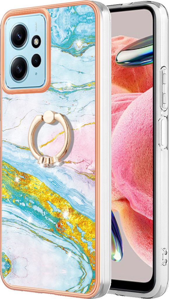 Hülle für Xiaomi Redmi Note 12 4G Muster TPU Silikon Stoßdämpfer Bumper Schutzhülle mit Ring Ständer Türkis
