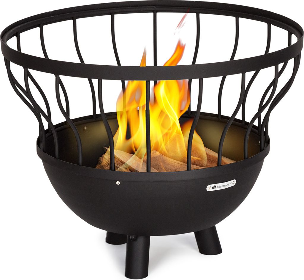 Blumfeldt Feuerschale für den Garten, Feuerschale mit Grillrost & Bambusdeckel für Feuerschale, Stahl Feuerschalen Klein, Wetterfeste Feuerstelle...