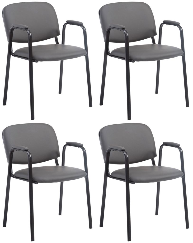 CLP 4er Set Stapelstühle Ken Pro Kunstleder gepolstert mit Armlehnen bis 150 kg grau