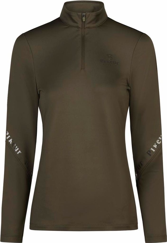Pikeur Damen Langarmshirt ZIP SHIRT deep khaki Shirts Sports HW 25, Größe:38