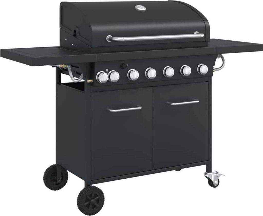 vidaXL Gasgrill mit 7 Flammen Schwarz Pulverbeschichteter Stahl