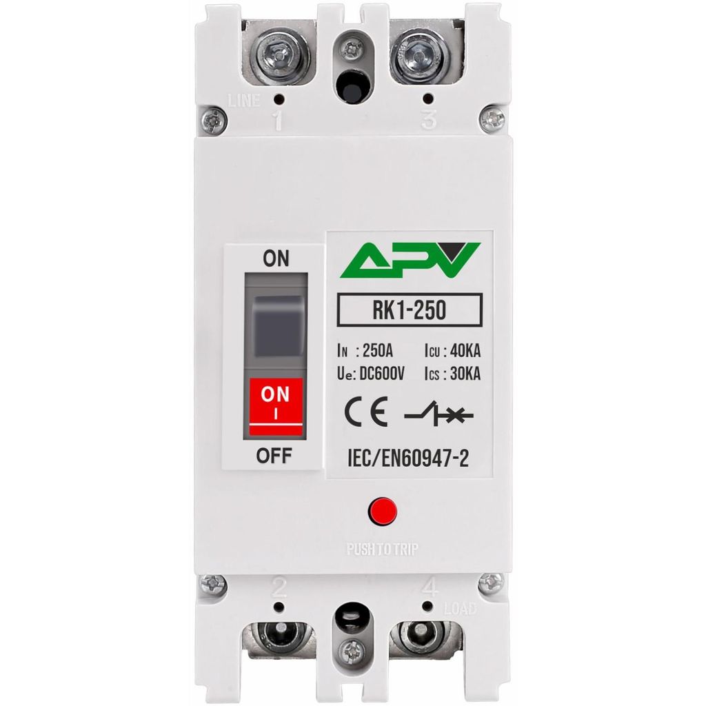 A white electrical circuit breaker with branding and specifications printed on it.