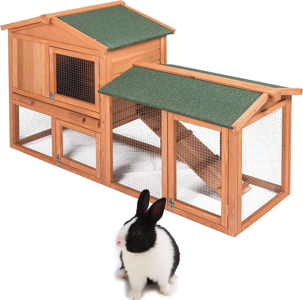 Happyment Clapier à lapins de luxe en bois noir 2 étages pour extérieur