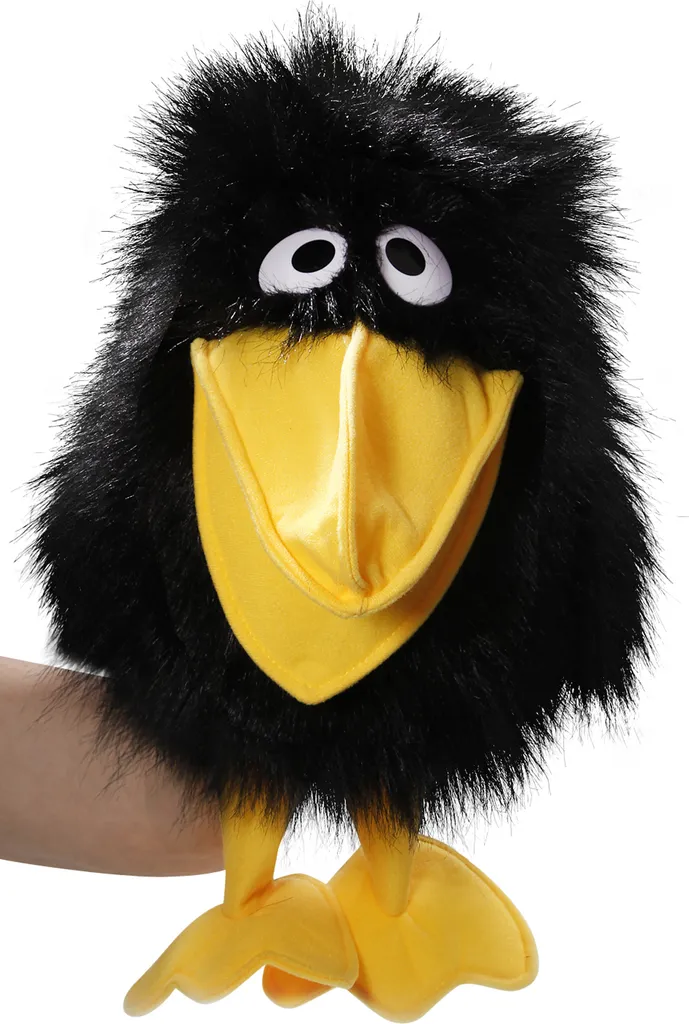 Marionnette à main Corbeau pour spectacle enfant - Peluche 40cm en tissu