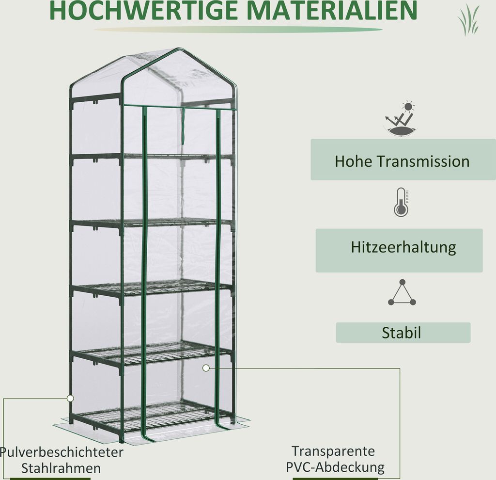 Outsunny Foliengewächshaus Mini-Gewächshaus mit 5 Regale Produktbild 4