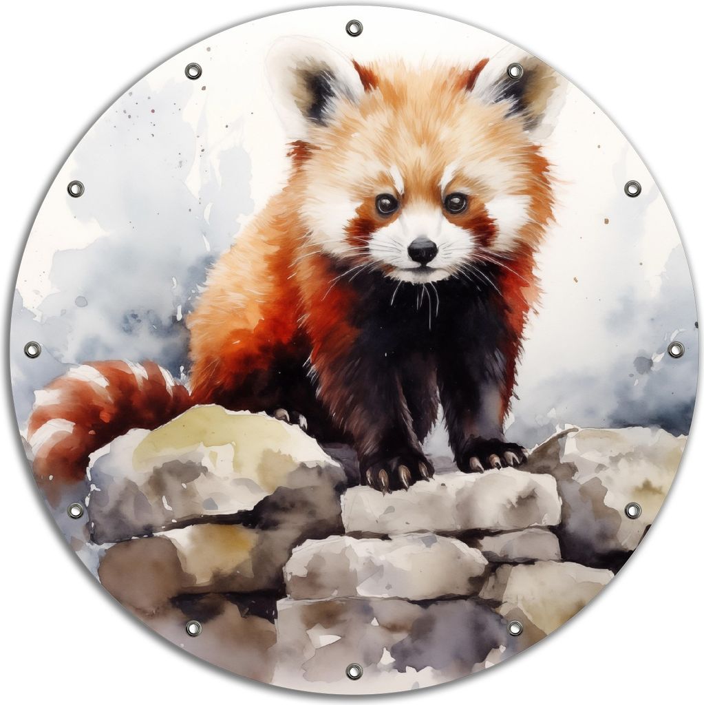 Wallario rundes Outdoor-Poster für Garten oder Balkon, Motiv Neugieriger Rotpanda, 90 cm Durchmesser