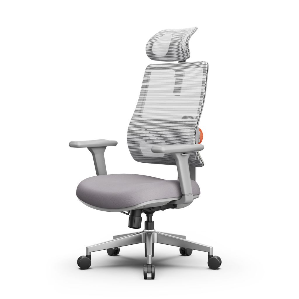 A studio shot of an ergonomic office chair against a white background.