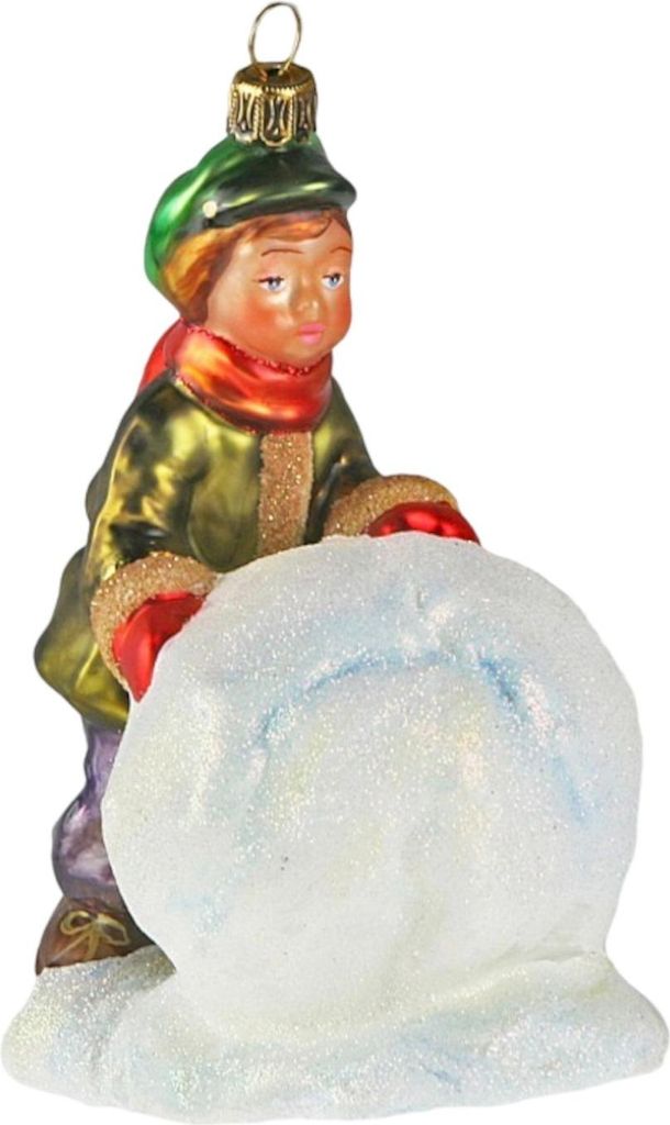 Glas Christbaumschmuck mundgeblasen handbemalt in Europa Junge baut Schneemann
