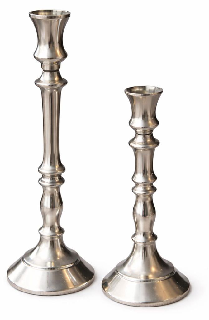 2er Set Tischkerzenständer Kerzenleuchter Metall Silber H21/31cm
