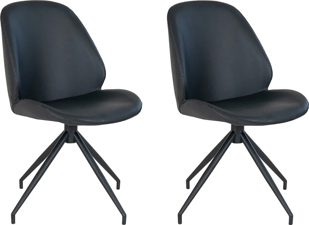 Chaise de Table Pivotante Noire Lennart Aspect Cuir Souple - Lot de 2