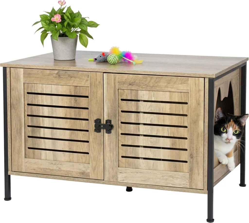Cache-litière design pour chat en bois meuble de toilette élégant