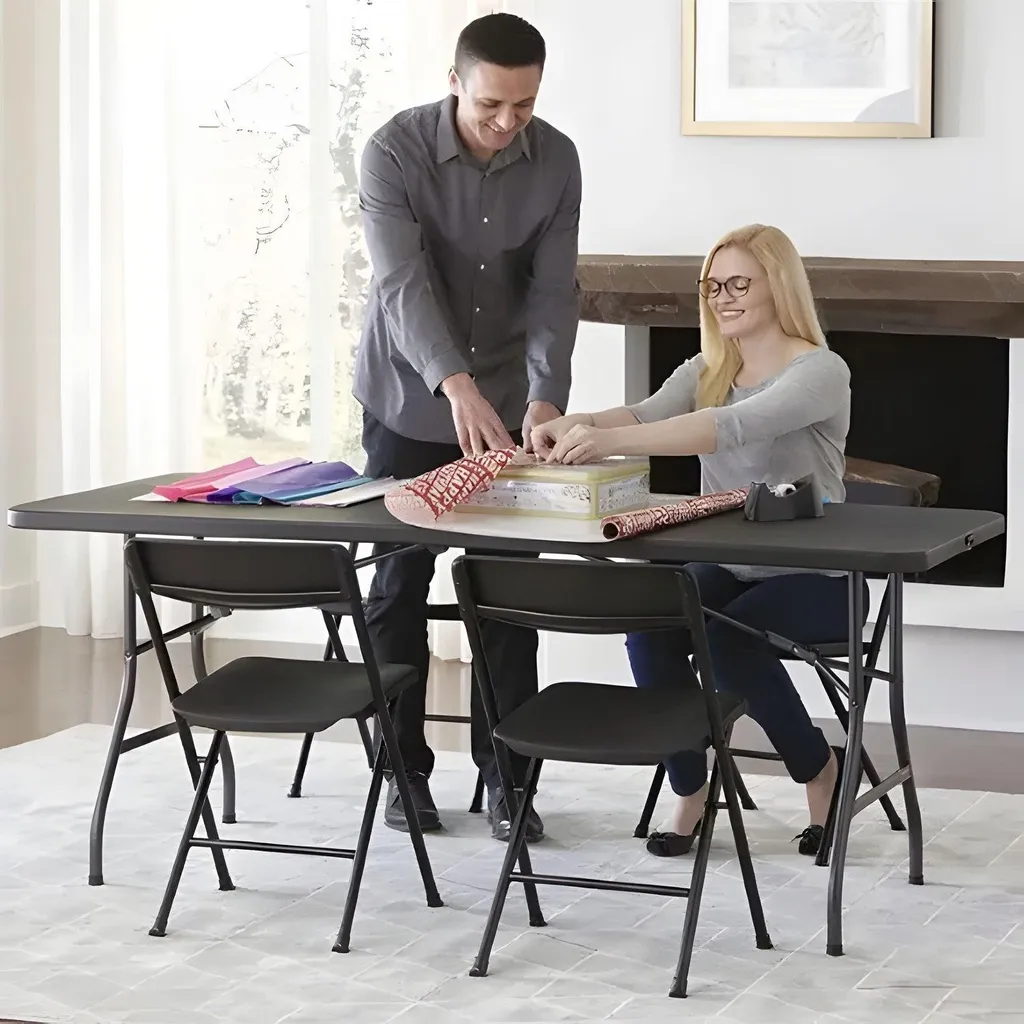 Table d'appoint pliante 180 cm noire pour buffet et réception chic