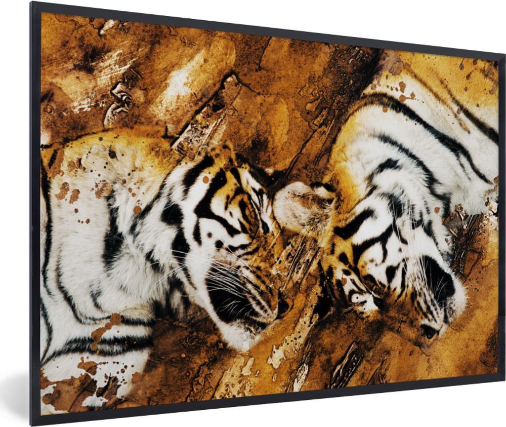 MuchoWow MuchoWow Gerahmtes Poster Tiger - Baum - Natur 90x60 cm - Poster mit zchwarzem Bilderrahmen - Fotorahmen - Foto-Plakat